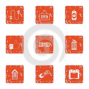 Open event icons set, grunge style