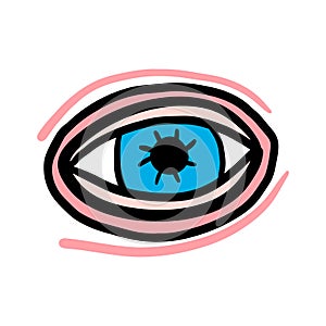 Open eye hand drawn vector illustration in cartoon doodle style pink skin blue cornea photo
