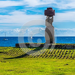 An Open Eyed Moai Statue on Easter Island