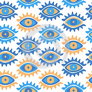 Open eyes, doodle vector seamless pattern