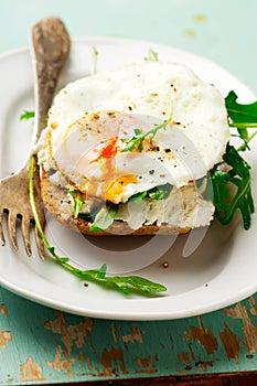 Open Face Breakfast Sandwich With Ricotta Spread