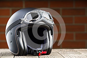 Open face motorcycle helmet.