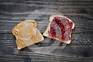 Open Face Peanut Butter and Strawberry Jelly Sandwich