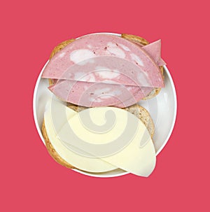 Open-faced mortadella cheese sandwich