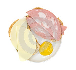 Open-faced mortadella sandwich