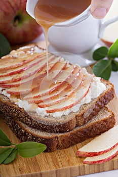 Open faced sandwich with ricotta and apple