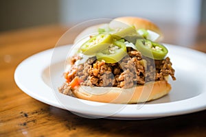 open-faced sloppy joe on a sesame seed bun