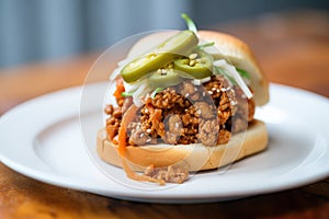 open-faced sloppy joe on a sesame seed bun