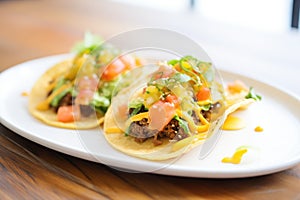 open-faced taco with spicy ground beef and cheddar