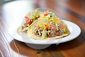 open-faced taco with spicy ground beef and cheddar