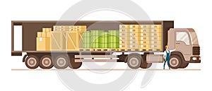 Open Fast Delivery Load Truck Full of Cargo Goods