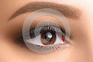 Open female brown eye with makeup