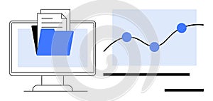 Digital file management and analytics with a computer screen and a line graph visualization