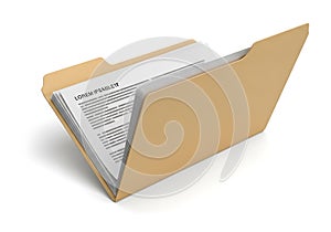 Open file folder with paper isolated on white background