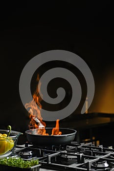 Open fire in a frying pan