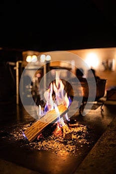 Open fireplace in arestaurant