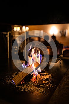 Open fireplace in a  restaurant