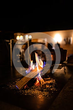 Open fireplace in arestaurant