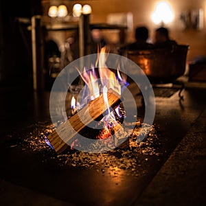 Open fireplace in restaurant