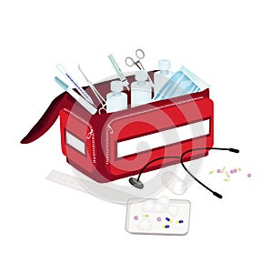 Open First Aid Box with Medical Supplies