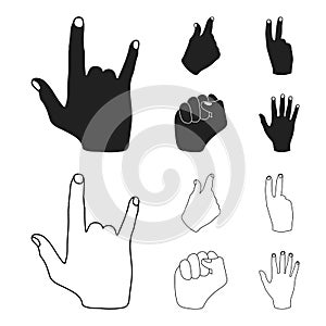 Open fist, victory, miser. Hand gesture set collection icons in black,outline style vector symbol stock illustration web