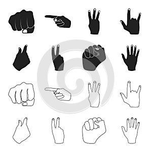 Open fist, victory, miser. Hand gesture set collection icons in black,outline style vector symbol stock illustration web