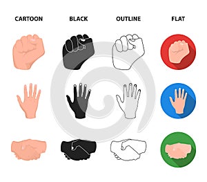 Open fist, victory, miser. Hand gesture set collection icons in cartoon,black,outline,flat style vector symbol stock