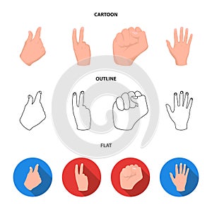 Open fist, victory, miser. Hand gesture set collection icons in cartoon,outline,flat style vector symbol stock