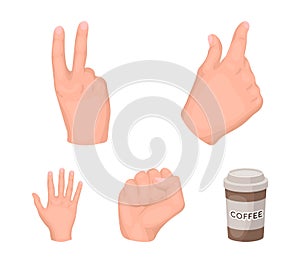 Open fist, victory, miser. Hand gesture set collection icons in cartoon style vector symbol stock illustration web.