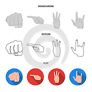 Open fist, victory, miser. Hand gesture set collection icons in flat,outline,monochrome style vector symbol stock
