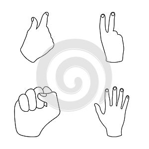 Open fist, victory, miser. Hand gesture set collection icons in outline style vector symbol stock illustration web.