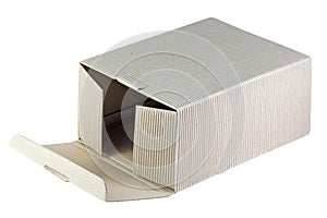 Open fluting cardboard box isolated