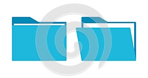 Open folder and close folder. Folders with documents. Blue Folder icons. Vector illustration