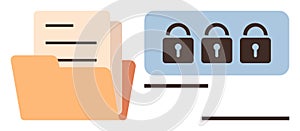 Document Folder with Encryption Locks Representing Data Security and Privacy Protection