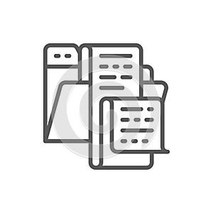 Open folder with documents, file, list of jobs line icon.