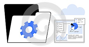 File Folder with Gear and Digital Dashboard Representing Data Management and Cloud Integration