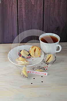 Open Fortune cookie decorated on the table