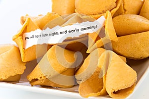 open fortune cookie - YOU WILL HAVE LATE NIGHTS AND EARLY MORNINGS