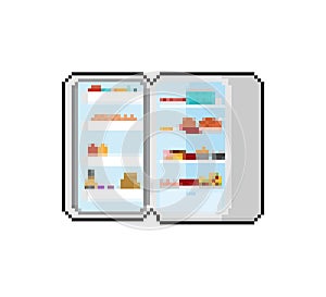 Open Fridge pixel art. refrigerator pixelated. Vector illustration