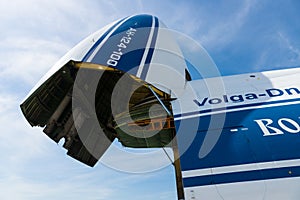 Open front loading ramp jet aircraft Antonov An-124 Ruslan.