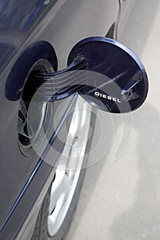 Open fuel tank on a car