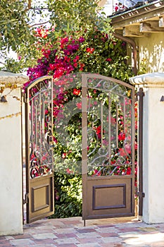 Open gate, entrance to a garden