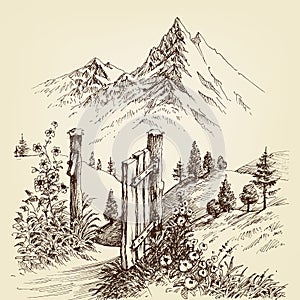 Open gate to the road to mountain