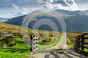 An open gate in the Welsh mountains