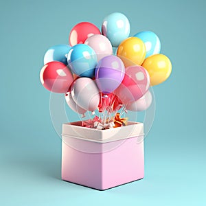 Open gift box and balloons, AI generated