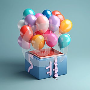 Open gift box and balloons, AI generated