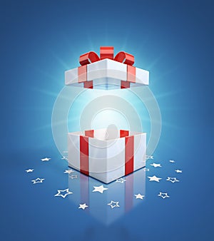 Open gift box on blue background