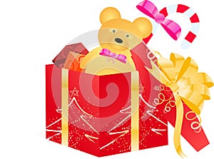 Open gift box with children toys