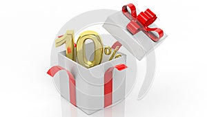 Open gift box with gold 10 percent number