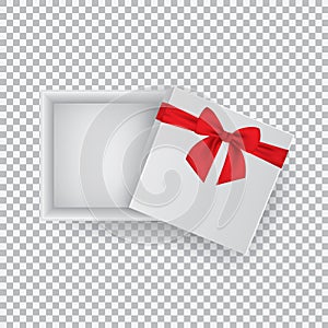 Open gift box with a red bow isolated on a transparent hair dryer. Vector illustration.